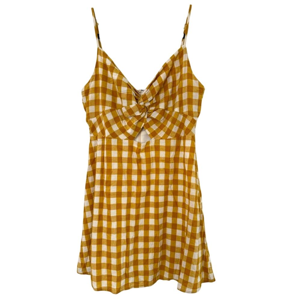 Wild Honey Yellow Check Gingham Sundress Cotton Mini Dress L Boho